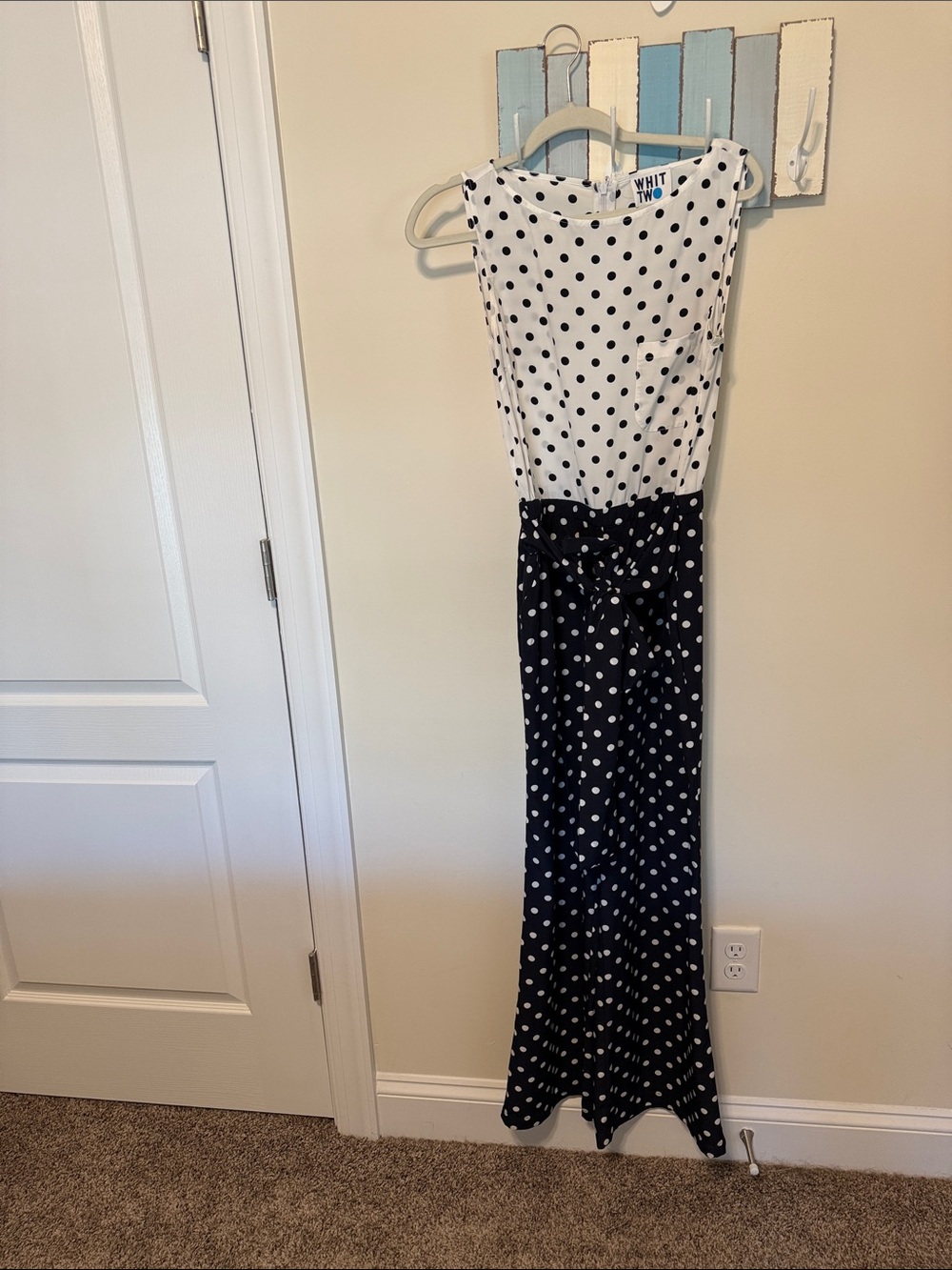 Anthropologie Women’s Domino Dot Navy and White Jumpsuit by WHIT TWO / Size 6